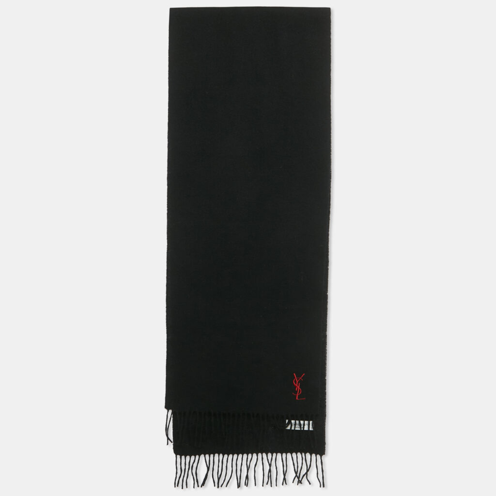 Yves Saint Laurent Black Wool Fringed Muffler Yves Saint Laurent Black Wool Fringed Muffler