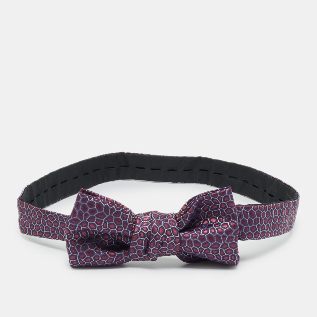 Yves Saint Laurent Purple Patterned Silk Bow Tie