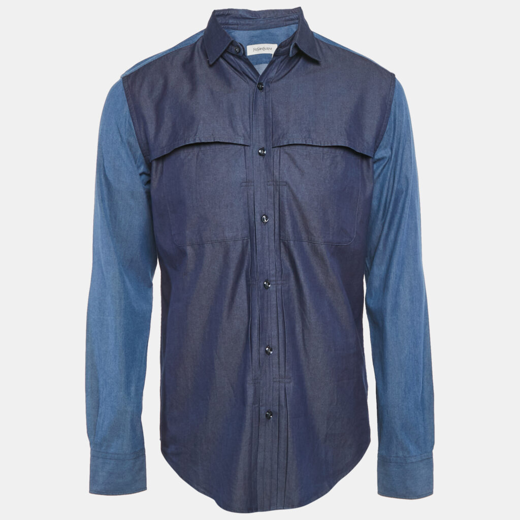 Yves Saint Laurent Vintage Blue Denim Button Front Shirt M Yves Saint Laurent Vintage Blue Denim Button Front Shirt M
