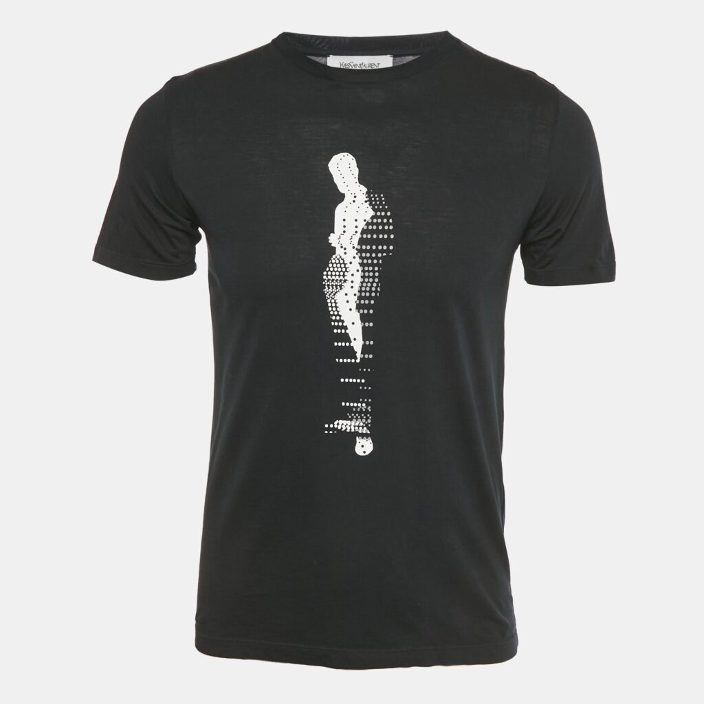 Saint Laurent Paris Black Printed Jersey T-Shirt S