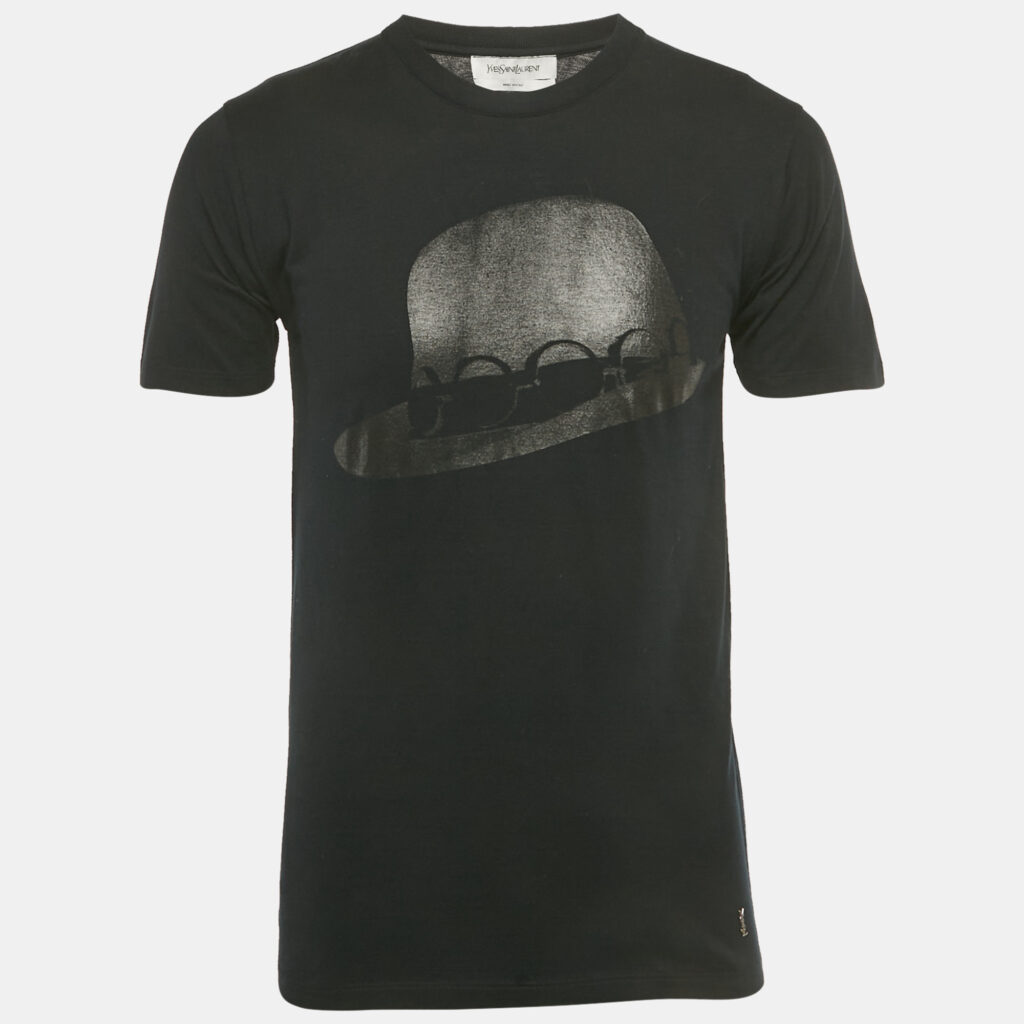 Yves Saint Laurent Black Hat Print Jersey Ysl Detail T-Shirt S Yves Saint Laurent Black Hat Print Jersey Ysl Detail T-Shirt S