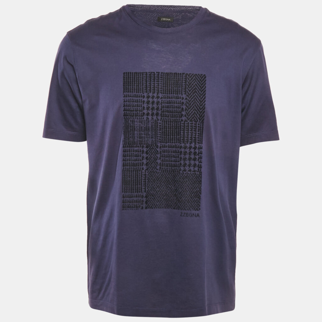 Z Zegna Blue Velvet Flocked Jersey T-Shirt L
