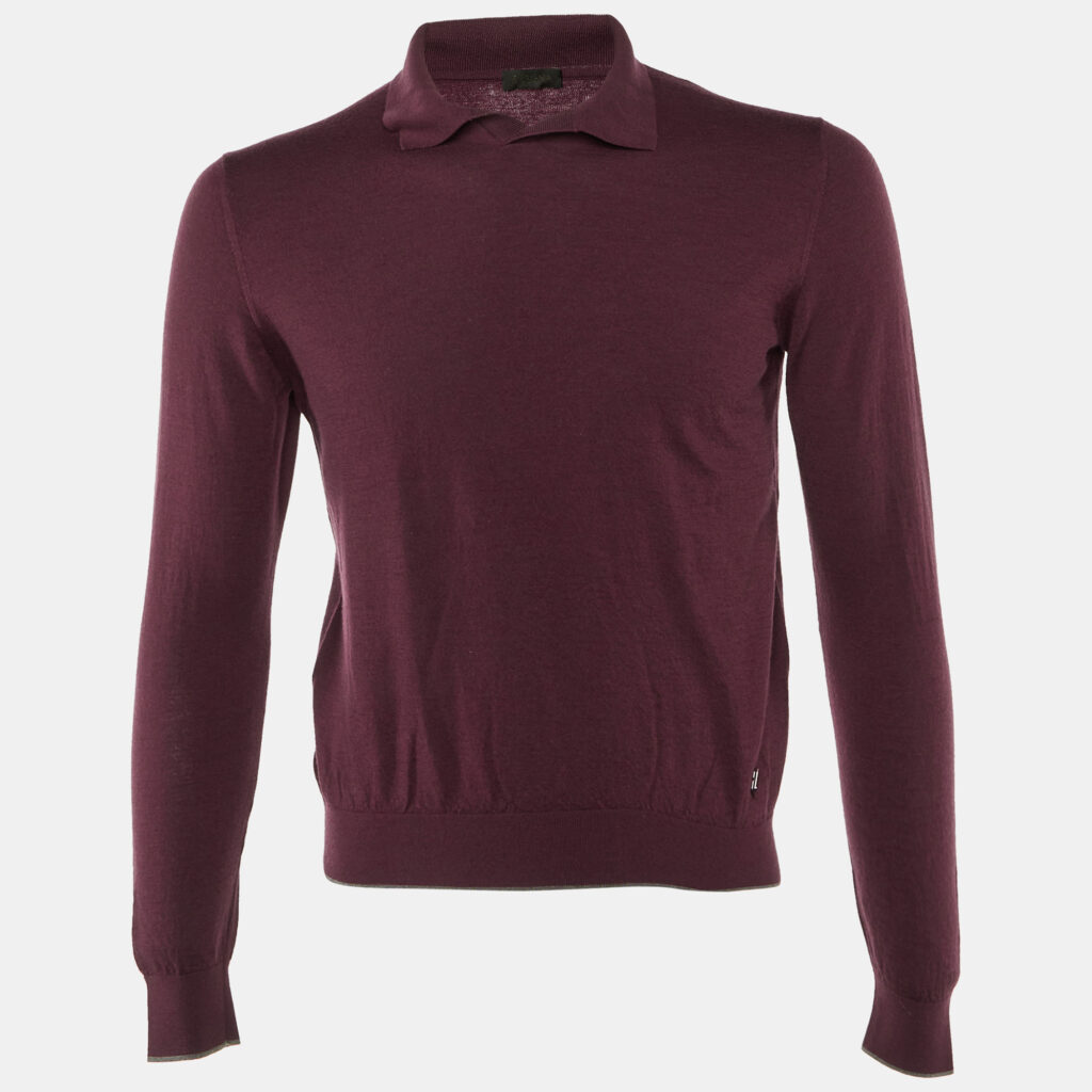 Z Zegna Burgundy Wool Knit Polo Sweater L Z Zegna Burgundy Wool Knit Polo Sweater L