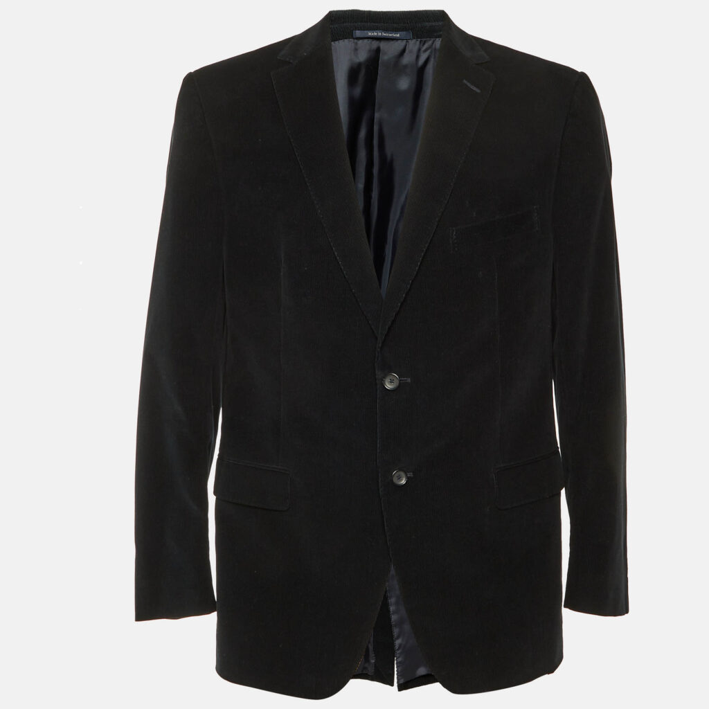 Z Zegna Black Corduroy City Two Buttoned Jacket XL
