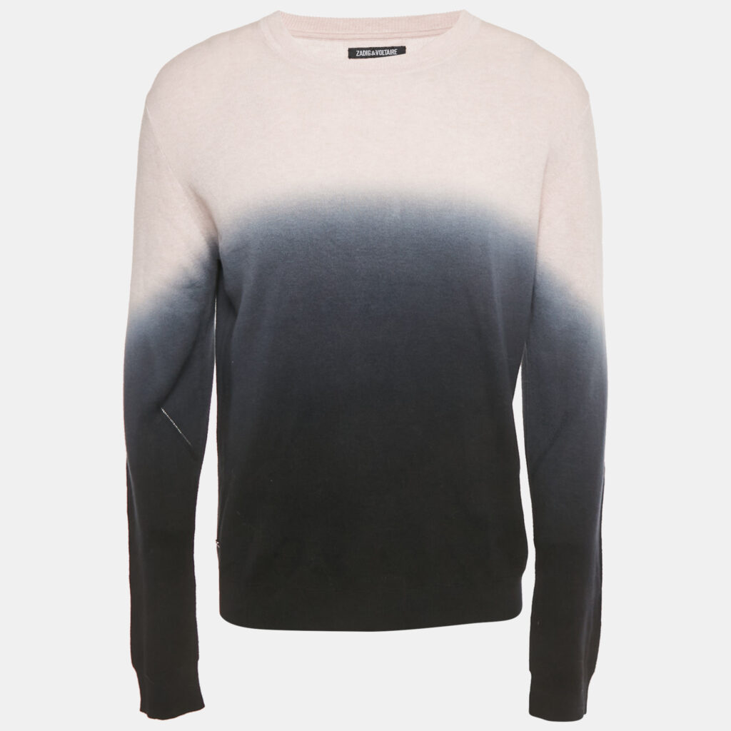 Zadig & Voltaire Pink/Black Ombre Cotton Knit Kennedy Sweater L Zadig & Voltaire Pink/Black Ombre Cotton Knit Kennedy Sweater L