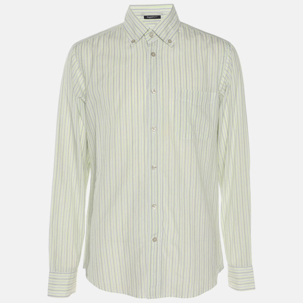 Zegna Sport Green/Grey Stripe Cotton Long Sleeve Shirt M