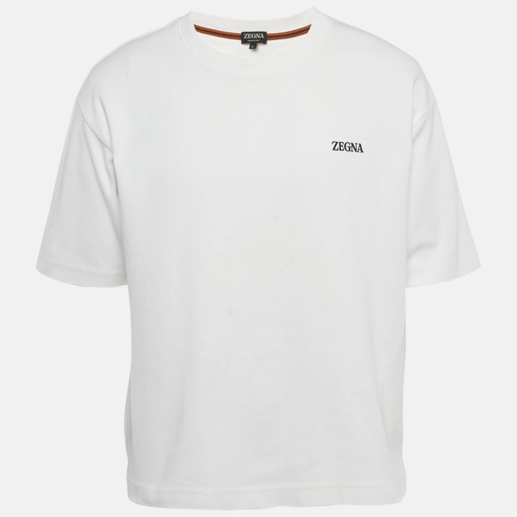 Zegna White Logo Print Jersey Crew Neck T-Shirt M Zegna White Logo Print Jersey Crew Neck T-Shirt M