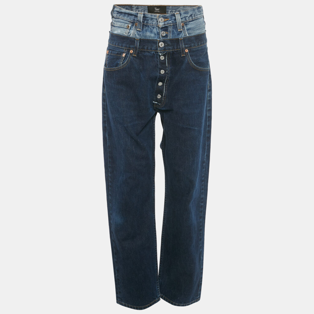1/off Blue Denim High Waist Baggy Remade Jeans M Waist 32"