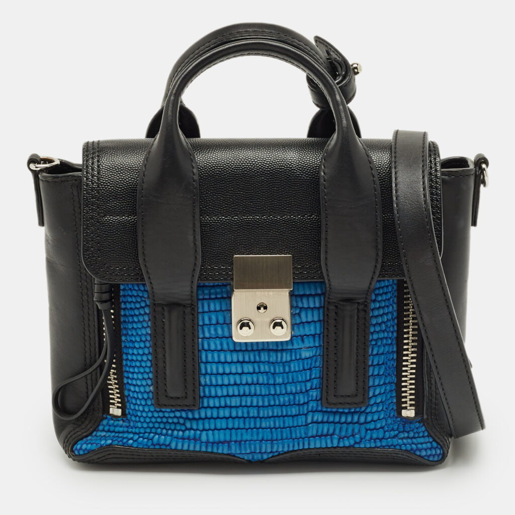 3.1 Phillip Lim Black/Blue Textured Leather Mini Pashli Satchel