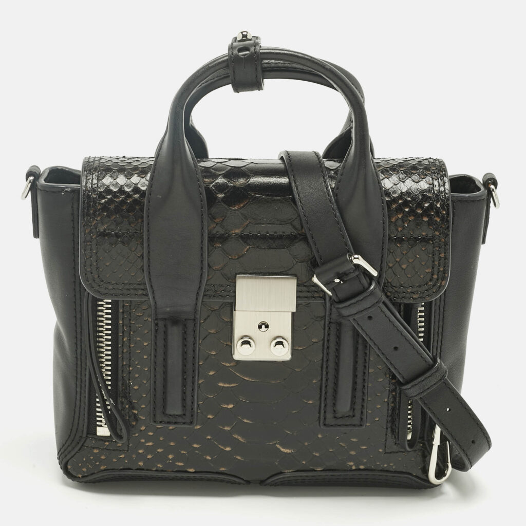 3.1 Phillip Lim Black Python Embossed and Leather Mini Pashli Satchel 3.1 Phillip Lim Black Python Embossed and Leather Mini Pashli Satchel