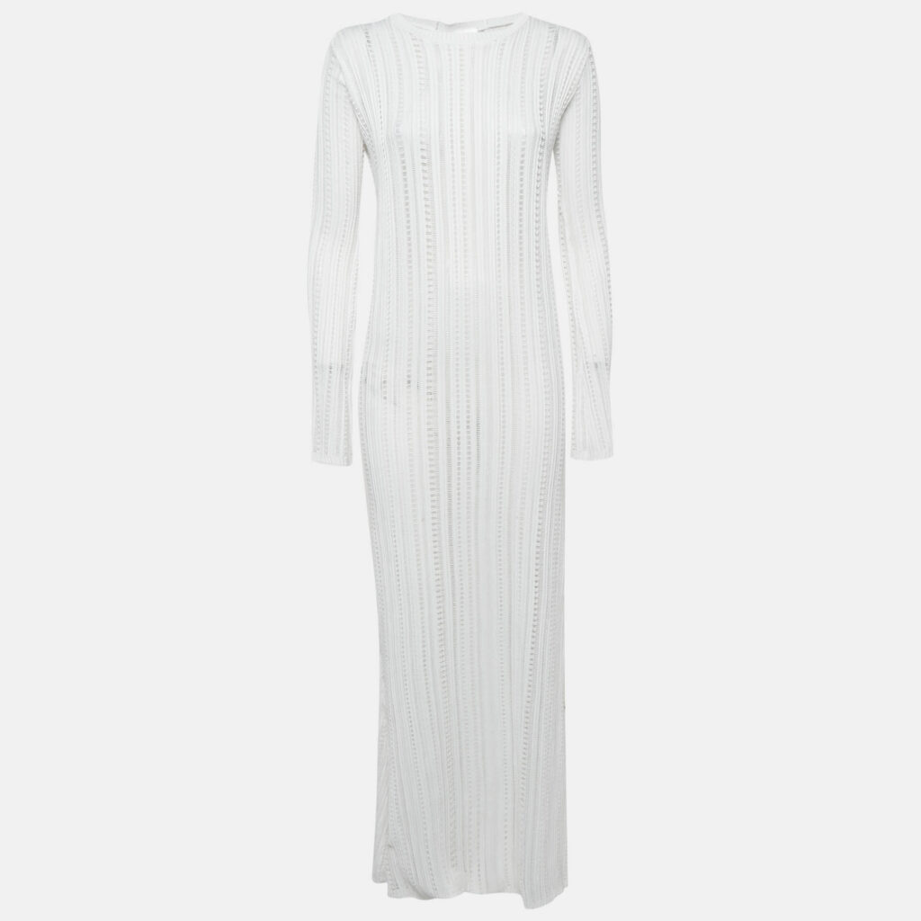Sopho Handmade White Knit Long sleeve Maxi Dress S