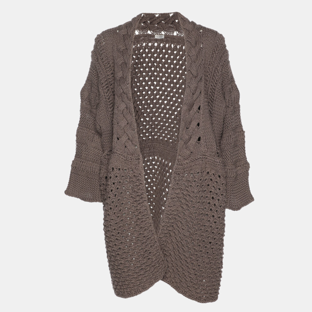 Agnona Dark Beige Cotton Knit Cable Thick Cardigan XXXL Agnona Dark Beige Cotton Knit Cable Thick Cardigan XXXL