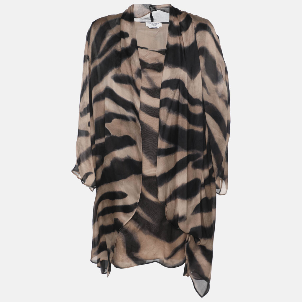 Marina Rinaldi Beige Zebra Print Chiffon Twinset Cardigan L Marina Rinaldi Beige Zebra Print Chiffon Twinset Cardigan L