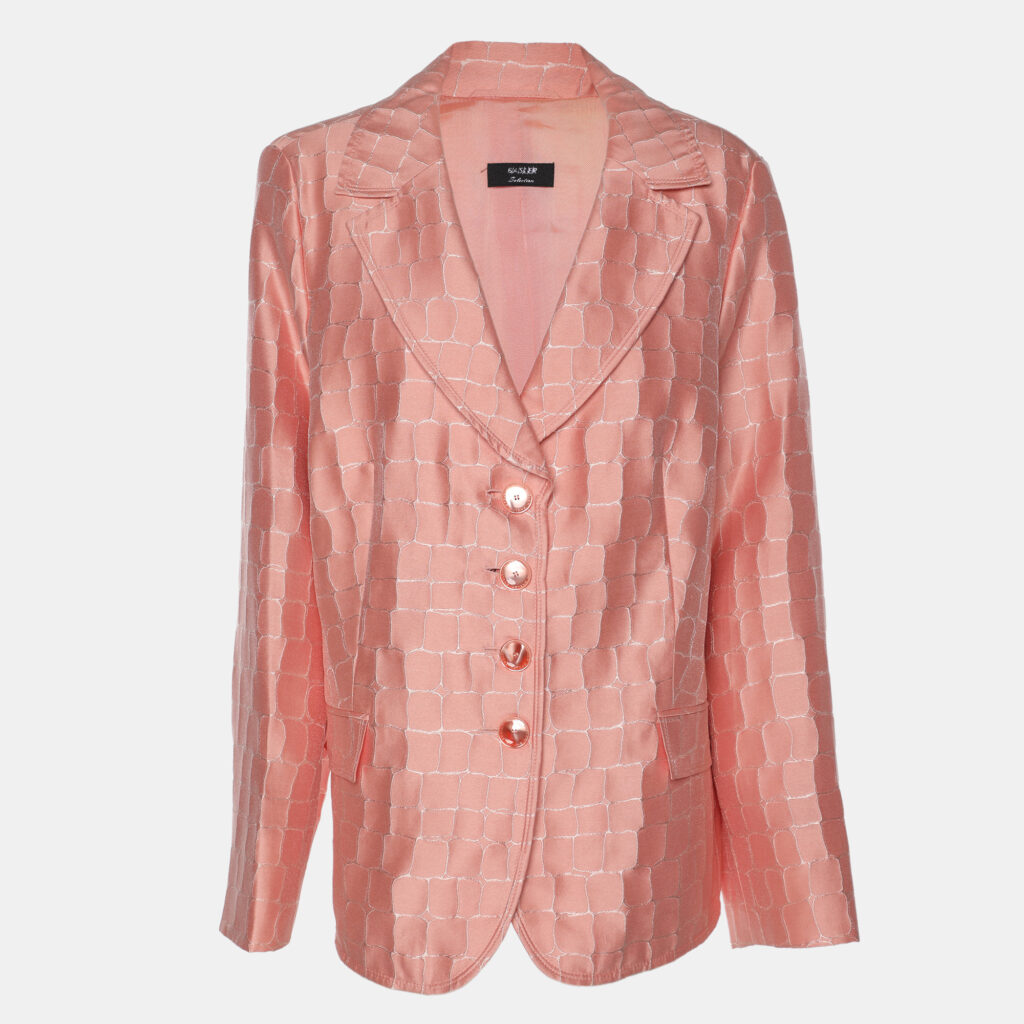 Basler Peach Jacquard Square Stone Details Blazer XXXL
