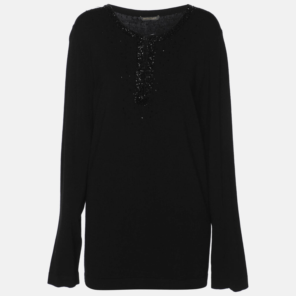 Marina Rinaldi Black Jersey Beads Embellished Tops XL Marina Rinaldi Black Jersey Beads Embellished Tops XL