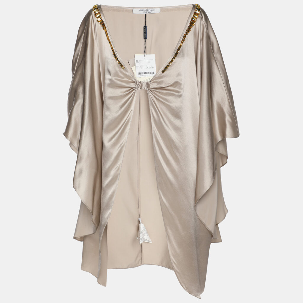 Marina Rinaldi Beige Satin Crystal Embellished Poncho L Marina Rinaldi Beige Satin Crystal Embellished Poncho L