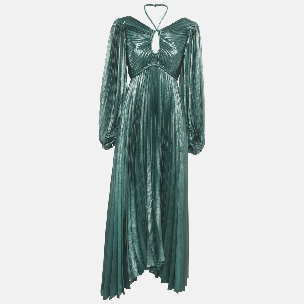 Acler Green Plisse Shimmer Lanesfield Maxi Dress S