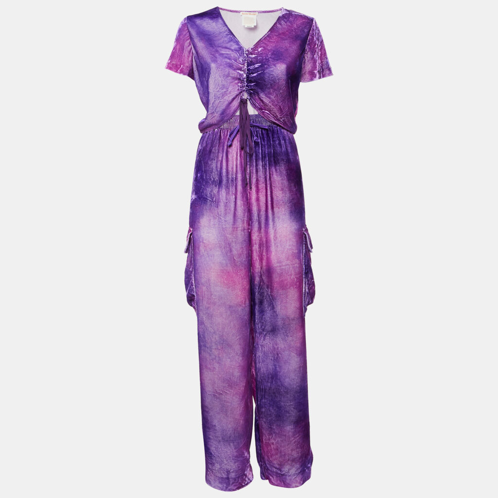 Acne Studios Purple Velvet Crop Top and Track Pants Set L Acne Studios Purple Velvet Crop Top and Track Pants Set L