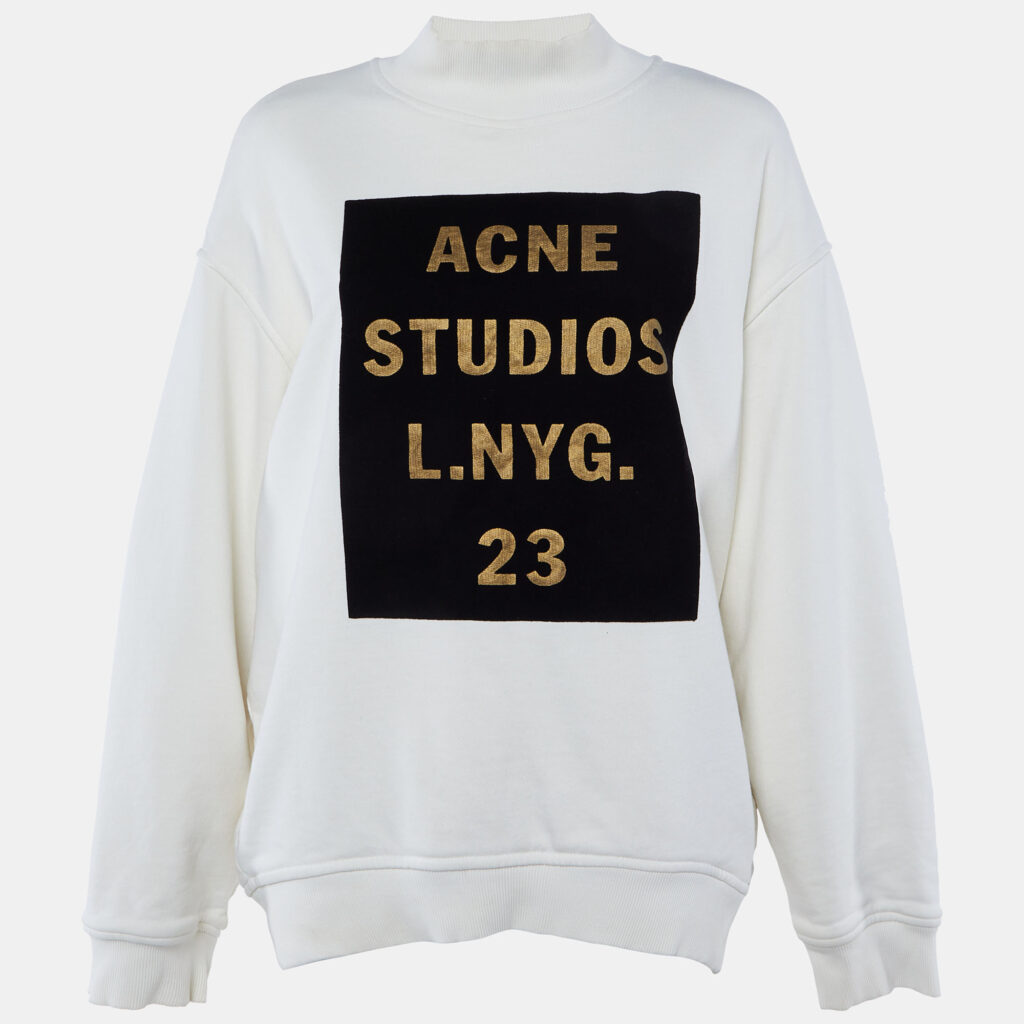 Acne Studios Cream Flocked Logo Cotton High Neck Sweatshirt M Acne Studios Cream Flocked Logo Cotton High Neck Sweatshirt M