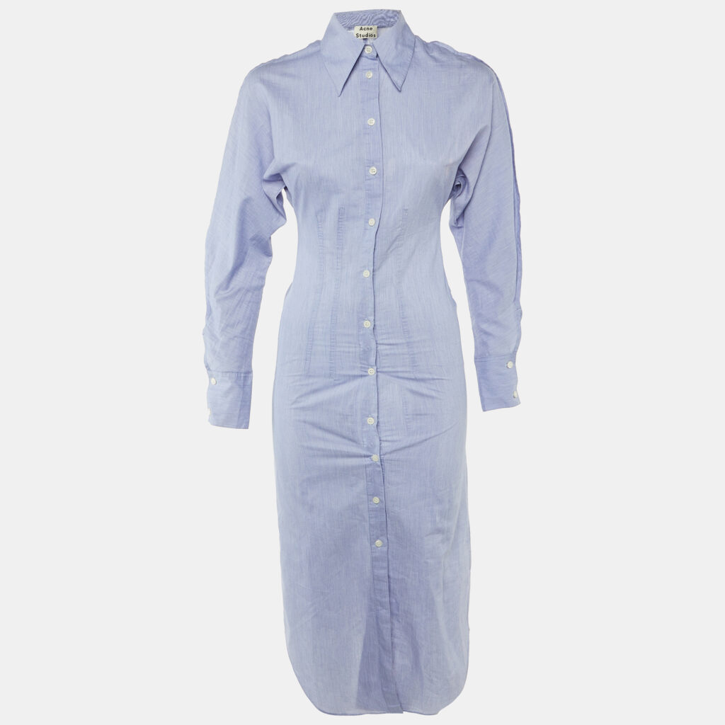 Acne Studios Blue Cotton Button Front Long Shirt Dress XS Acne Studios Blue Cotton Button Front Long Shirt Dress XS