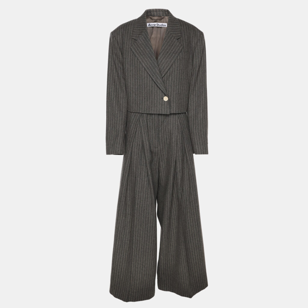 Acne Studios Grey Pinstripe Wool Blend Cropped Blazer and Pants Set S