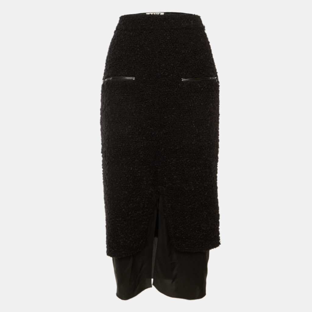 Acne Studios Black Wool Boucle Fitted Midi Skirt M Acne Studios Black Wool Boucle Fitted Midi Skirt M