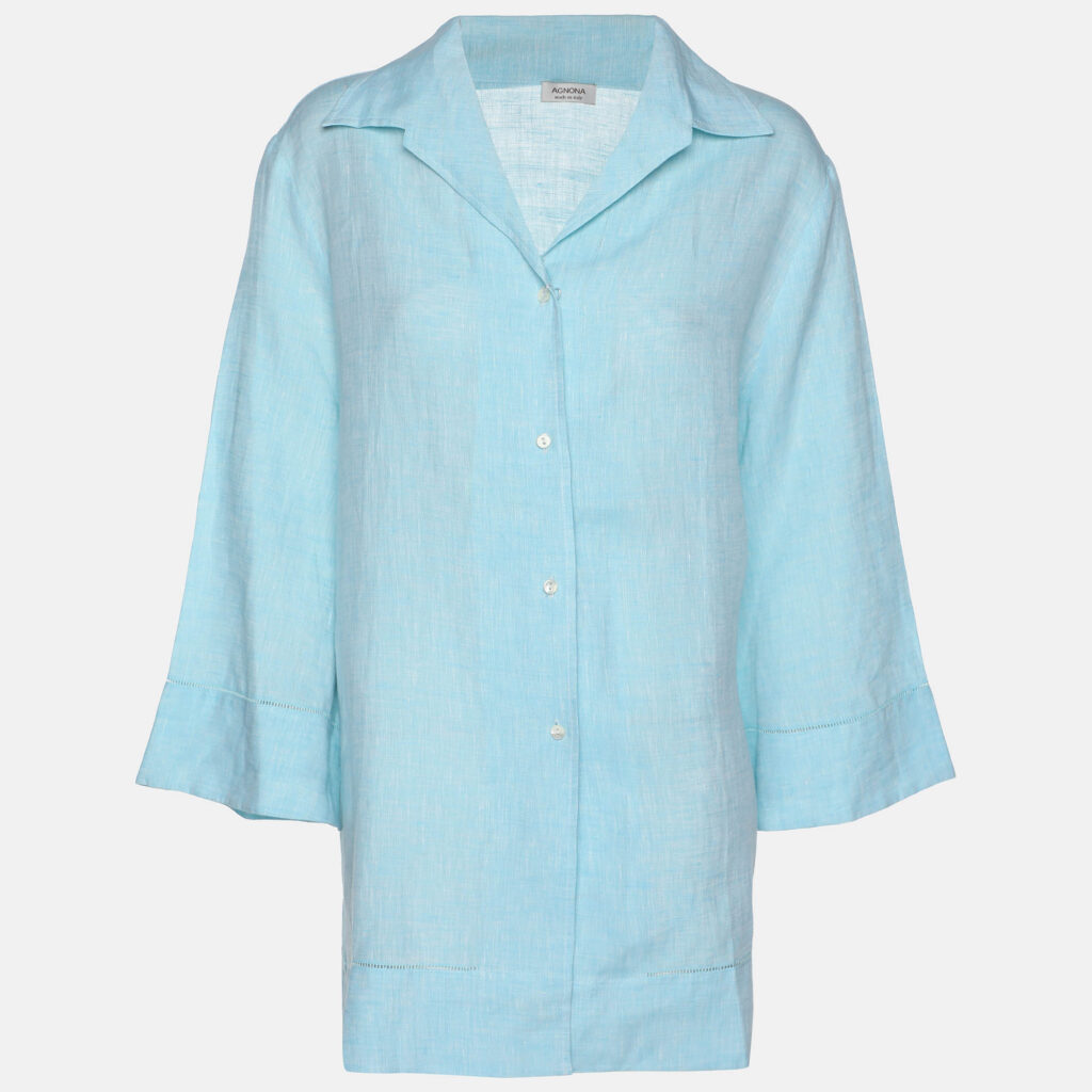 Agnona Blue Linen Long Sleeve Shirt XL Agnona Blue Linen Long Sleeve Shirt XL