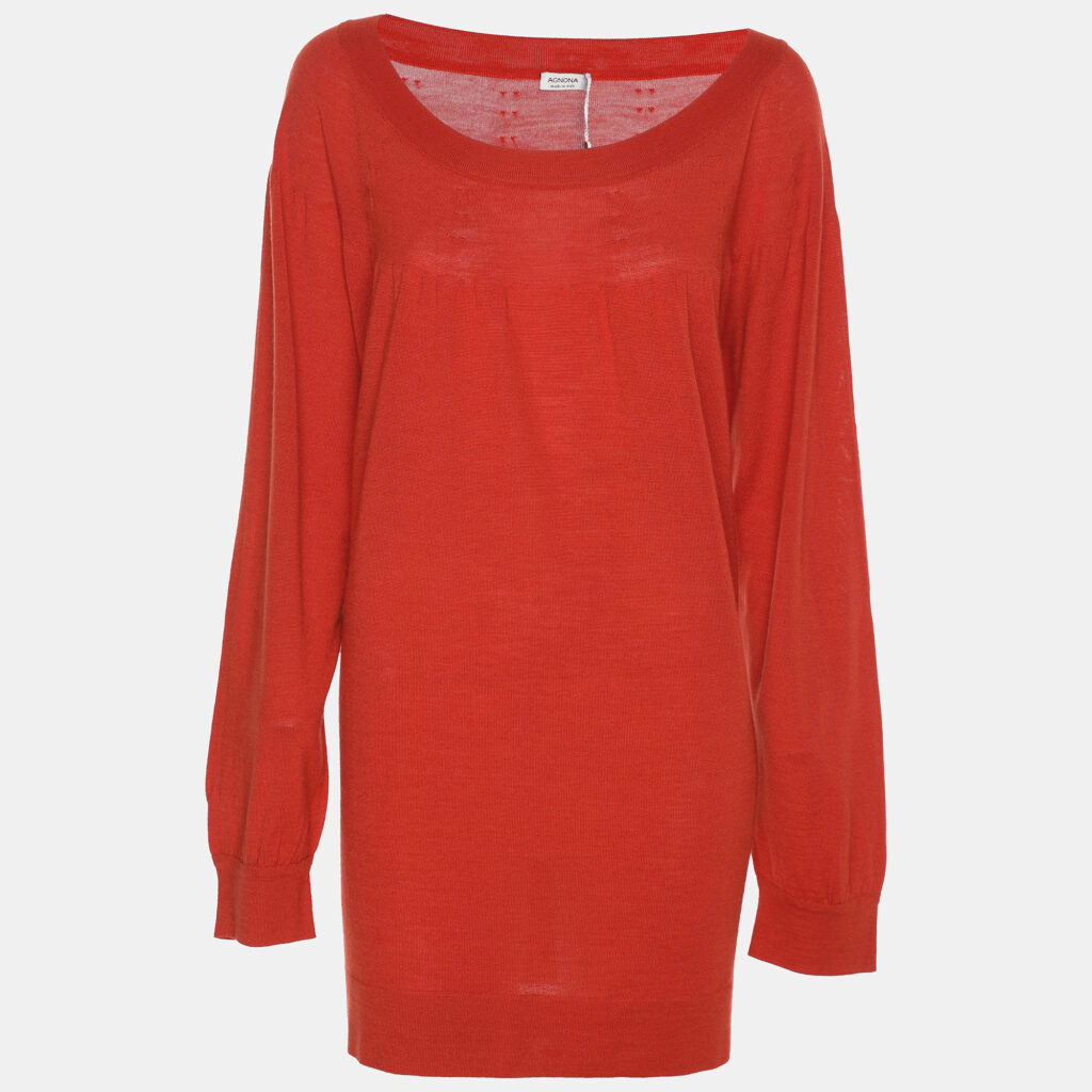 Agona Orange Stretch Knit Long Sleeve Sweater L Agona Orange Stretch Knit Long Sleeve Sweater L