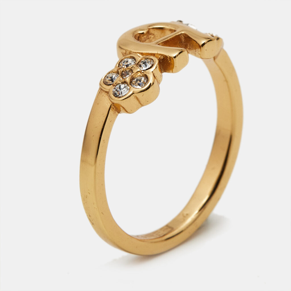 Aigner Logo Crystals Gold Tone Ring Size 53 Aigner Logo Crystals Gold Tone Ring Size 53