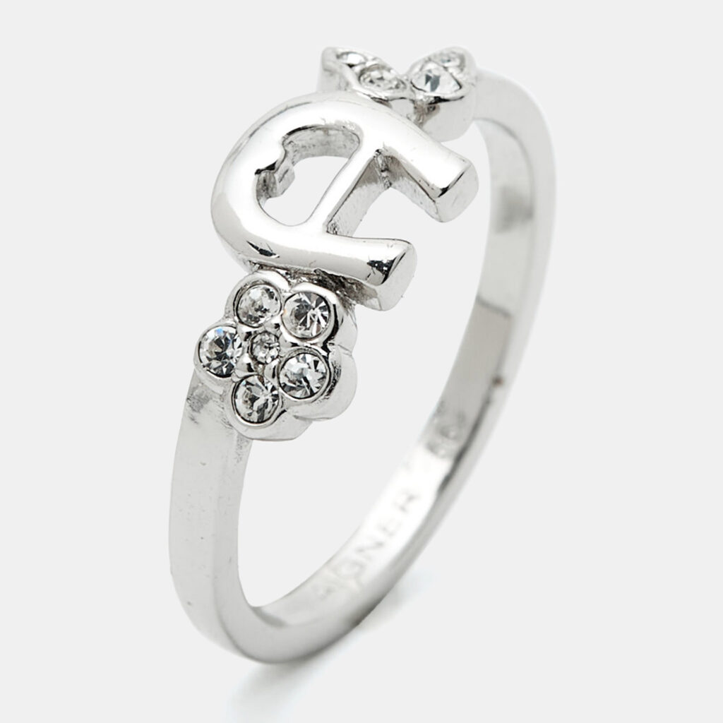 luxury-women-aigner-new-accessories-p1220864-004.jpg Aigner Logo Crystals Silver Tone Ring Size 56