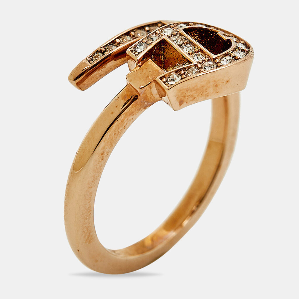 Aigner Logo Crystals Rose Gold Tone Ring Size 52 Aigner Logo Crystals Rose Gold Tone Ring Size 52