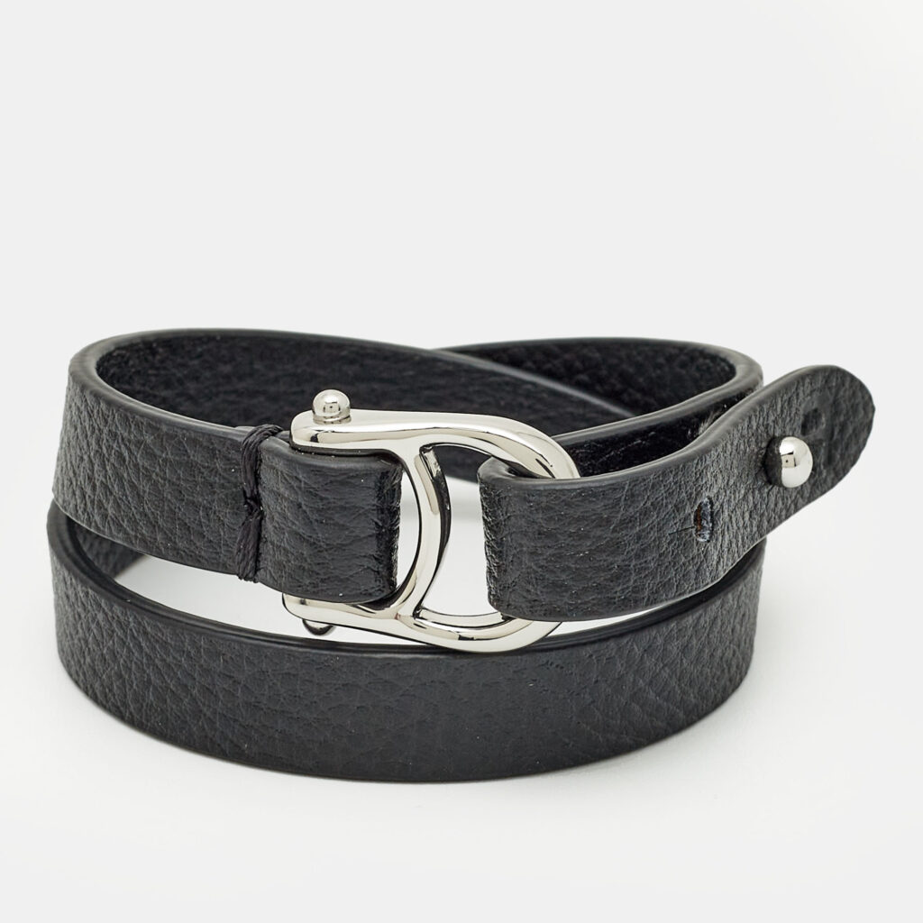 Aigner Logo Leather Silver Tone Bracelet Aigner Logo Leather Silver Tone Bracelet