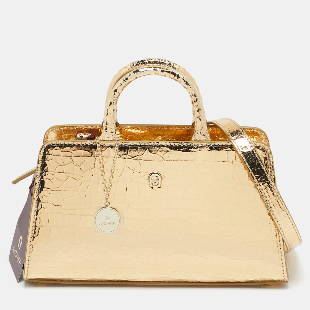 Aigner Gold Crackled Patent Leather Mini Cybill Tote Aigner Gold Crackled Patent Leather Mini Cybill Tote