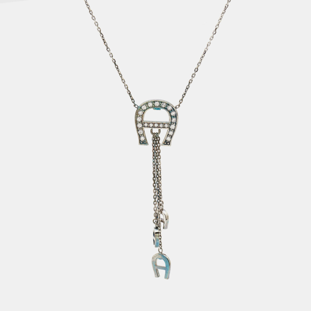 Aigner Logo Crystals Sterling Silver Pendant Necklace Aigner Logo Crystals Sterling Silver Pendant Necklace
