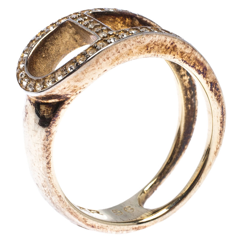 Aigner Gold Tone Crystal Embellished Ring Size 56 Aigner Gold Tone Crystal Embellished Ring Size 56