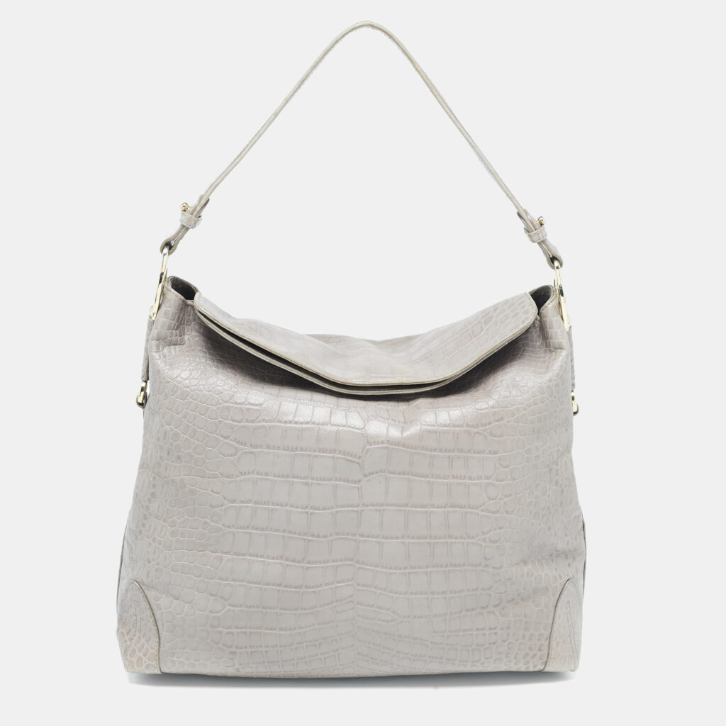 Aigner Grey Croc Embossed Leather Logo Shoulder Bag Aigner Grey Croc Embossed Leather Logo Shoulder Bag