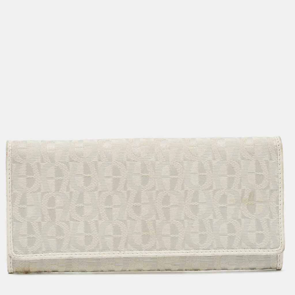 Aigner Off White Monogram Canvas and Leather Flap Continental Wallet Aigner Off White Monogram Canvas and Leather Flap Continental Wallet