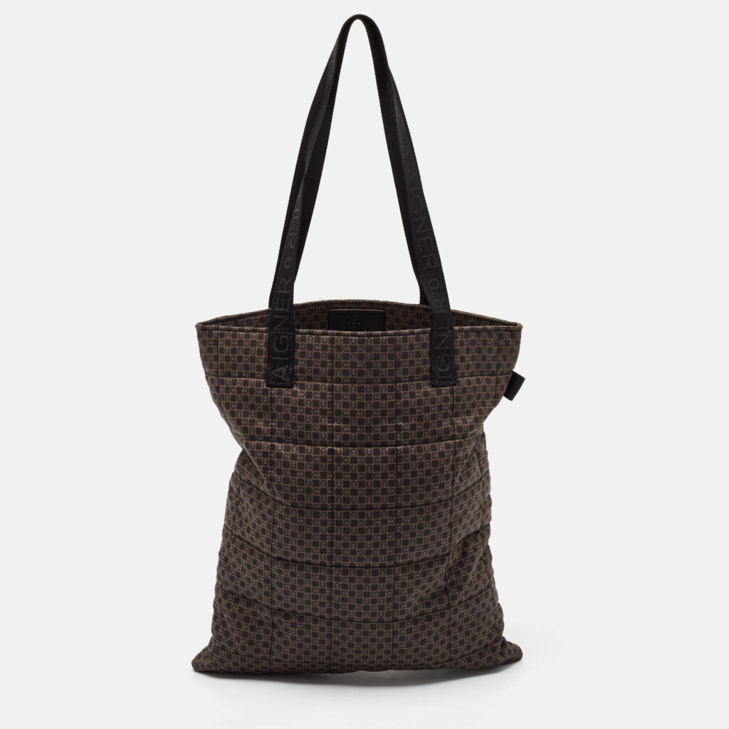 Aigner Brown/Black Logo Printed Nylon Tote Aigner Brown/Black Logo Printed Nylon Tote