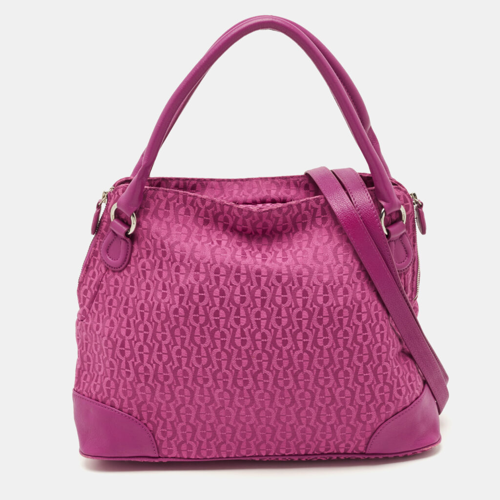 Aigner Fuchsia Signature Canvas and Leather Zip Tote