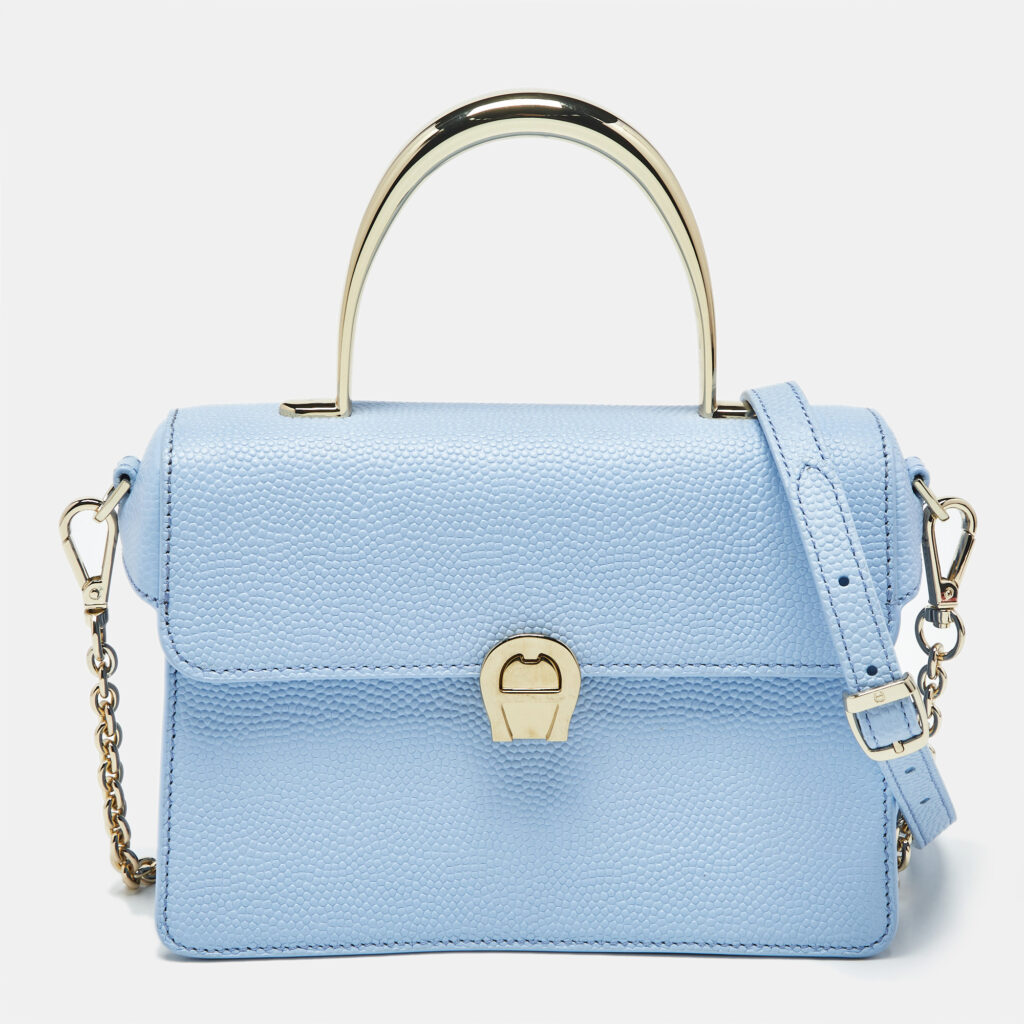 Aigner Light Blue Leather Small Genoveva Top Handle Bag