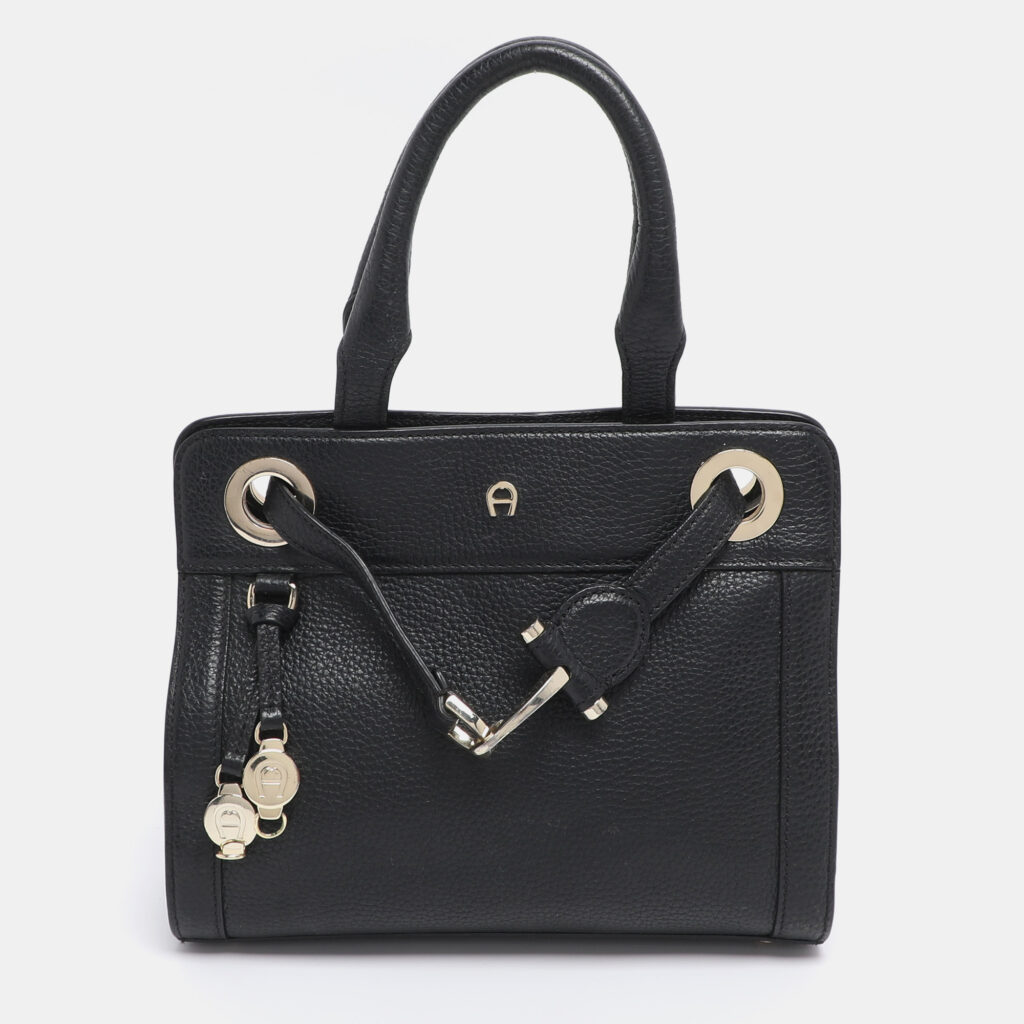 Aigner Black Leather Cavallina Tote