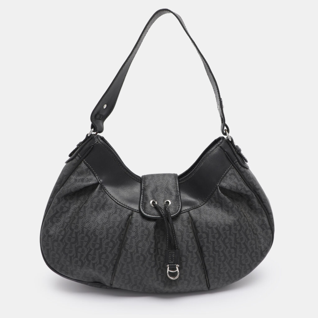 Aigner Grey/Black Coated Canvas and Leather Hobo Aigner Grey/Black Coated Canvas and Leather Hobo