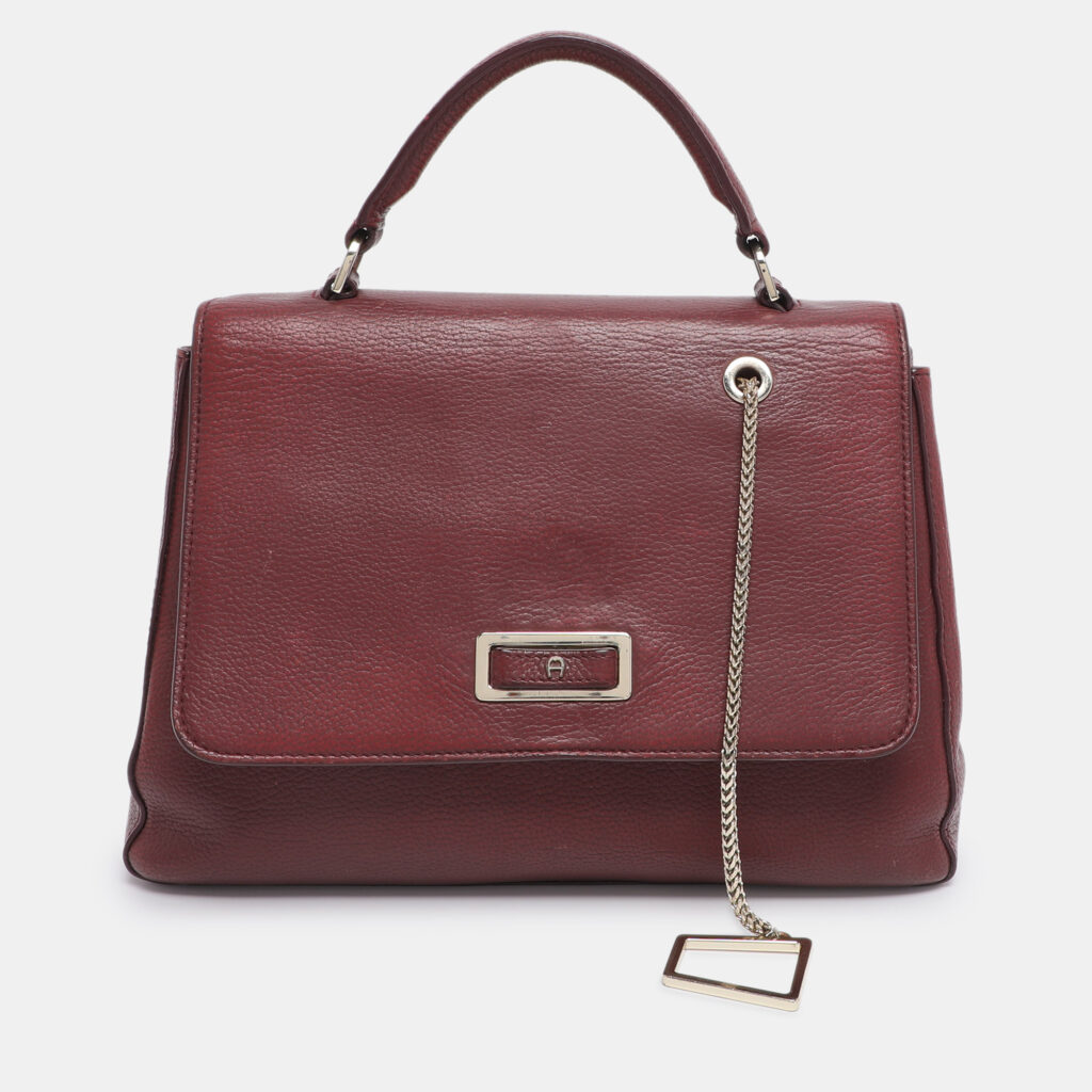 Aigner Burgundy Leather Flap Isabella Top Handle Bag