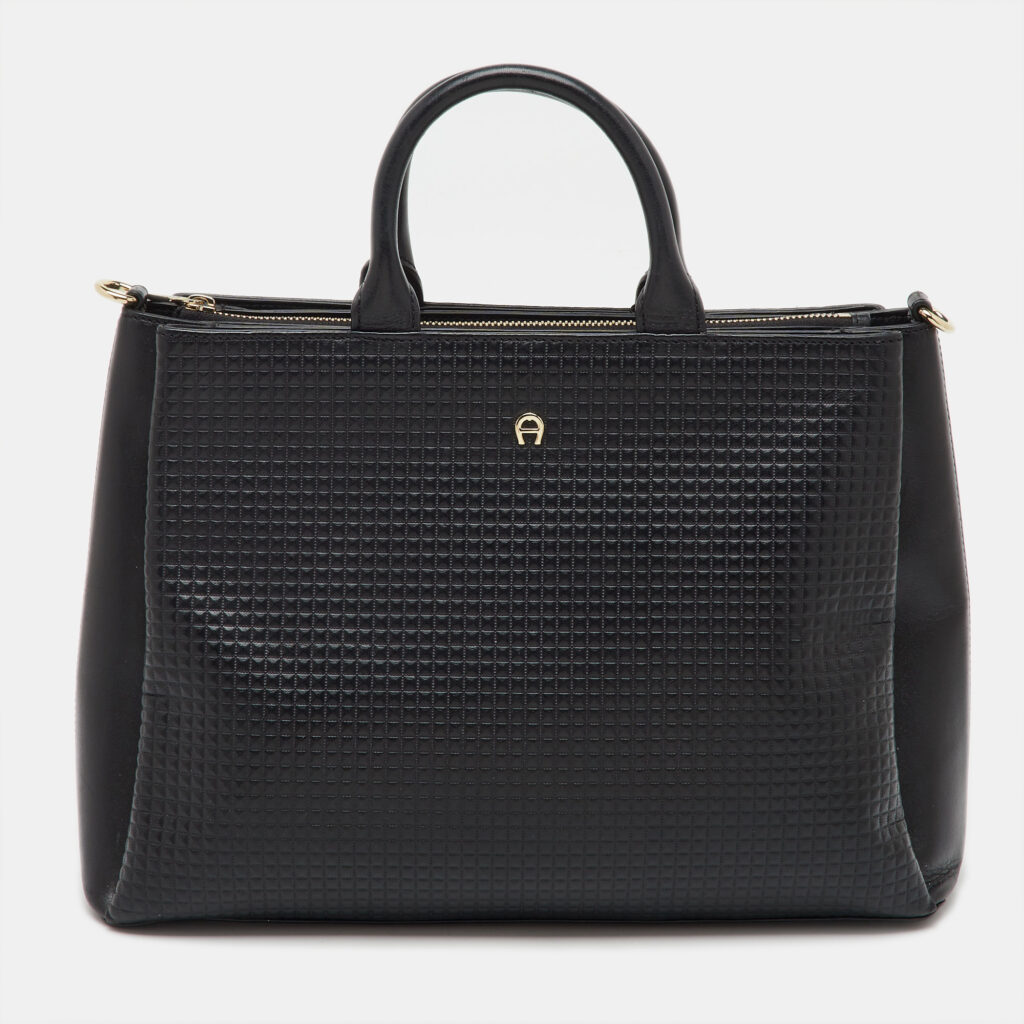 Aigner Black Leather Middle Zip Tote