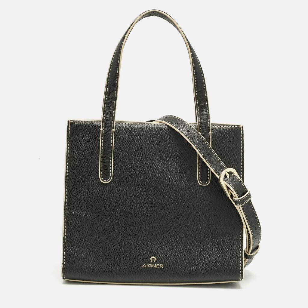 Aigner Black Leather Philippa Shopper Tote Aigner Black Leather Philippa Shopper Tote