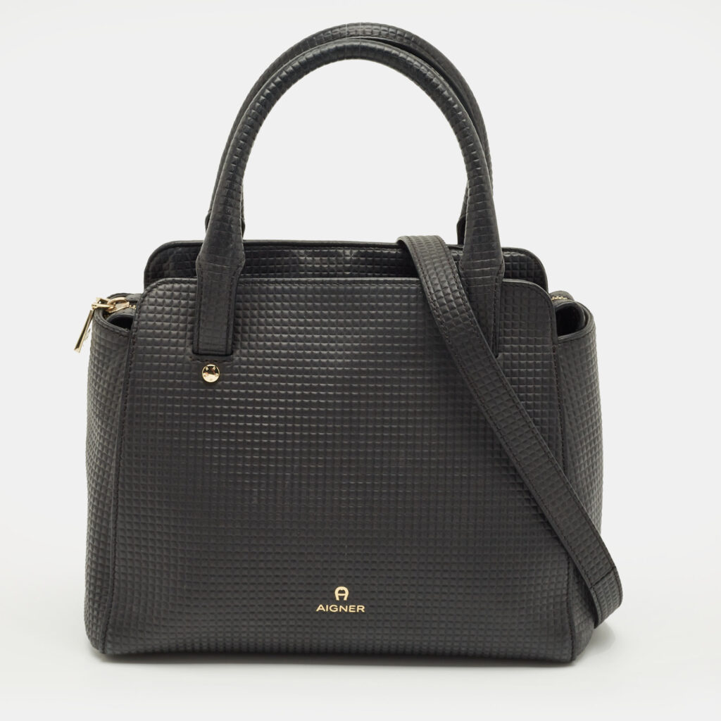Aigner Black Textured Leather Cybill Tote