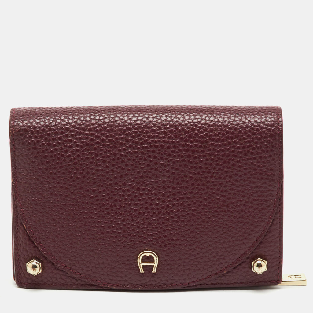Aigner Burgundy Leather Diadora Compact Wallet Aigner Burgundy Leather Diadora Compact Wallet
