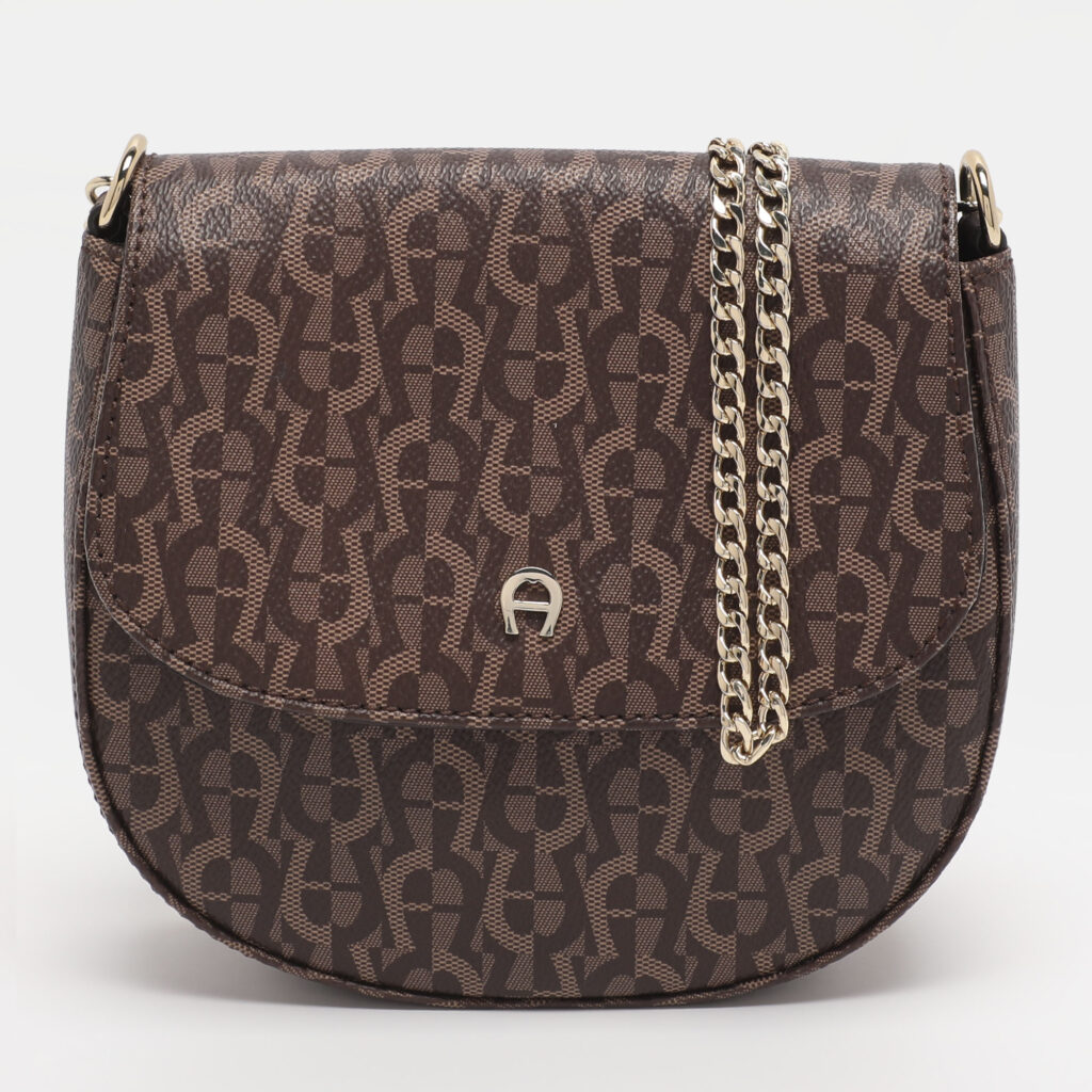 Aigner Brown Coated Canvas Ava Chain Crossbody Bags Aigner Brown Coated Canvas Ava Chain Crossbody Bags