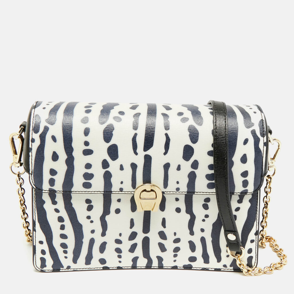 Aigner Genoveva Black/White Printed Leather Shoulder Bag Aigner Genoveva Black/White Printed Leather Shoulder Bag
