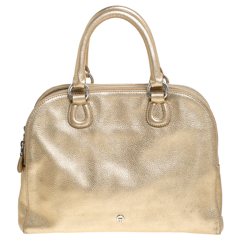 Aigner Metallic Gold Leather Satchel Aigner Metallic Gold Leather Satchel